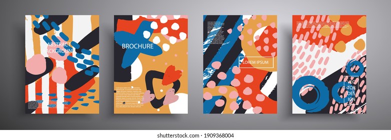 Set of vector covers. Abstract shapes. Colored geometric compositions for book covers, posters, flyers, magazines, business annual reports