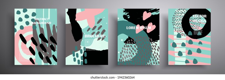 Set of vector covers. Abstract shapes. Colored geometric composition. Template for brochures, covers, notebooks, banners, magazines and flyers, modern website template design.