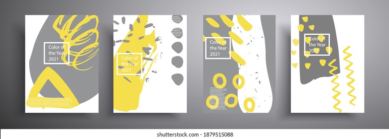 Set of vector covers in gray and yellow. Trending colors of 2021. Modern design. Fashionable background suitable for cover, poster, brochure, etc