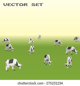 Set of vector cow on field