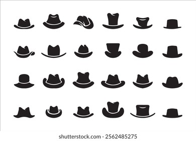Set of vector cowboy hat silhouettes