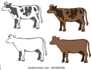 Set of vector cows silhouettes