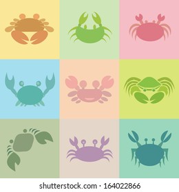 Set of vector crab icons on the turnovers 