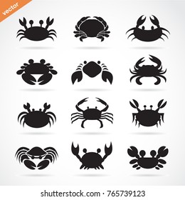 Set of vector crab icons on white background. Aquatic animals.