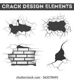 Set of vector crack design elements, crack wall, crack brick