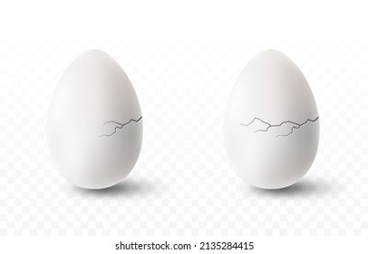 Set of vector cracked eggs PNG. Realistic eggs on an isolated transparent background. Easter, holiday.