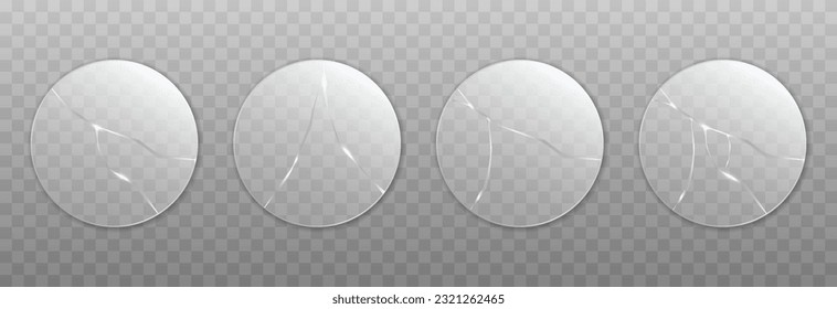 Set of vector cracked glasses. Cracked glass png. Cracked window, surface png. Broken glass.