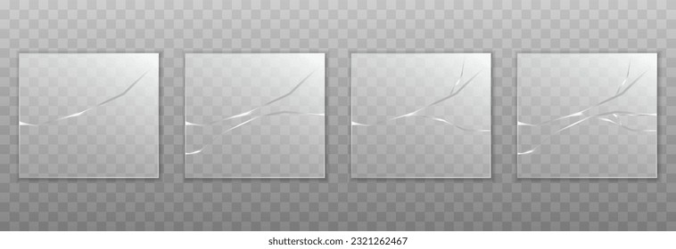 Conjunto de gafas craqueadas vectoriales. Vidrio agrietado. Ventana agrietada, png superficial. Vidrio roto.