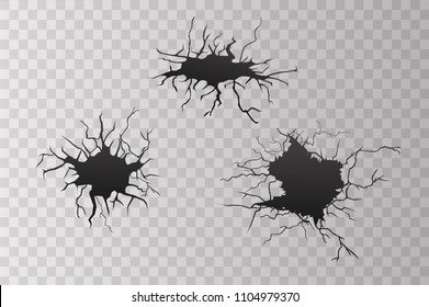 Set of vector cracks isolated on transparent background.