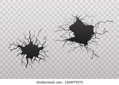 Set of vector cracks isolated on transparent background.