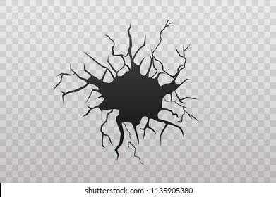 Set of vector cracks isolated on transparent background.