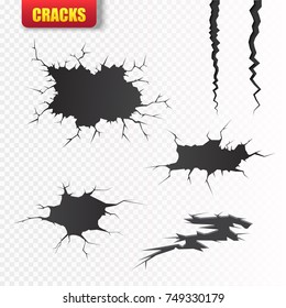 Set of vector cracks isolated on transparent background.