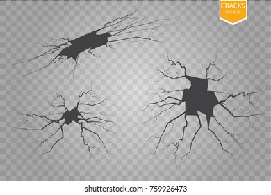 Set of vector cracks isolated on transparent background. eps 10