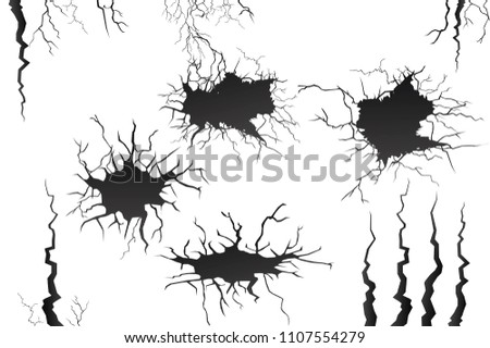 Set of vector cracks isolated on transparent background.