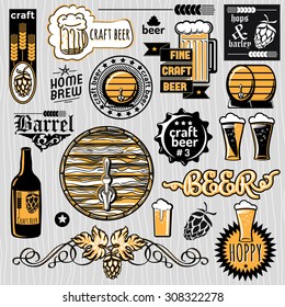 Set of vector craft beer emblems and design elements