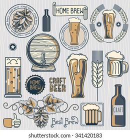 Set of vector craft beer emblems and design elements