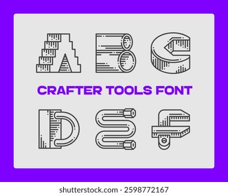 Set of vector crafter tools made in a shape of letters. Graphic design symbol alphabet font.