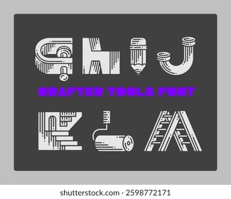Set of vector crafter tools made in a shape of letters. Graphic design symbol alphabet font.