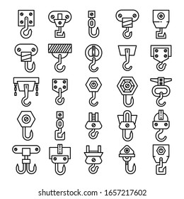 set of vector crane hook and hoist icons line