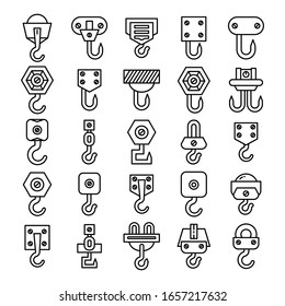 set of vector crane hook and hoist icons line