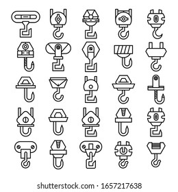 set of vector crane hook and hoist icons line