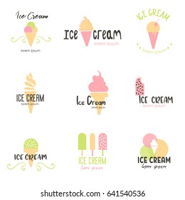 Set of vector cream logos. Labels, badges and design elements. tasty ice cream. Logotype concept icon silhouette.