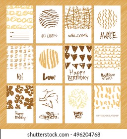 Set of vector creative ink design for leaflet, card, brochure, posters. Unique hand drawn chalk textures. Thank you, happy birthday, welcome, invitation, valentine's day cards.