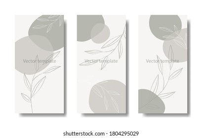 Set Of Vector Creative Trendy Abstract Templates For Stories, Social Media, Posts,marketing. Collection Of Minimal Backgrounds, Organic Shapes, Hand Drawn Layout With Space For Text, Pastel Colors