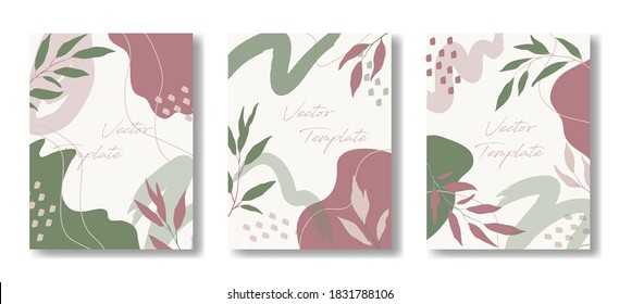 Set of vector creative trendy abstract templates for stories, social media posts, marketing, covers, cards. Collection of minimal backgrounds. Hand drawn layouts with space for text, pastel colors