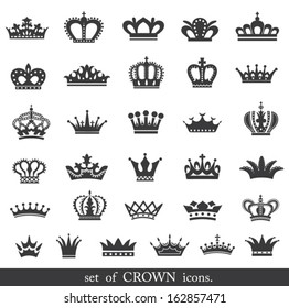 Set of vector crown icons.