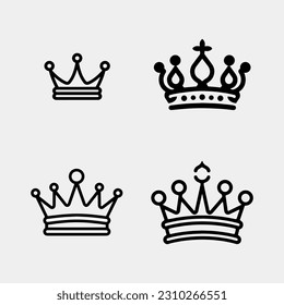 set of vector crown silhouettes in vintage style isolated on white