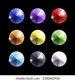 Satz von Vektorkristallen verschiedener Farben. Kristallleuchtende Schaltflächensymbole für Spiele und Anwendungen. Edelsteine aus glänzenden Nashörnern