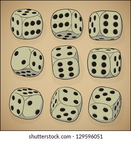 A set of vector cubes for the game of dice - vintage style