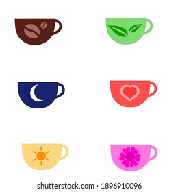 set vector cup with different motives