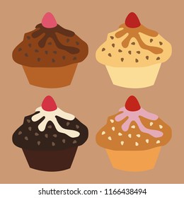 Set of vector cupcakes.