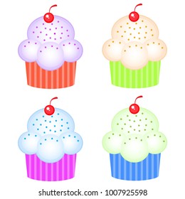 A set vector cupcakes with cherry.