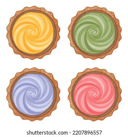 Juego de quequitos vectoriales, diferentes colores de crema. Icono de caricatura de vista superior. Aislado en blanco.