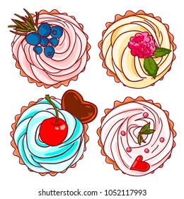 Set Vektorillustration Cupcakes. Draufsicht 