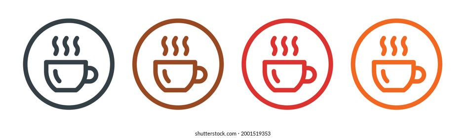 Set of vector cups with coffee isolated on white background.