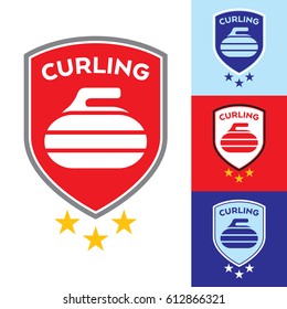A set of vector curling crests on a selection of different color backgrounds.