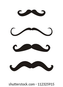 Set of vector curly vintage retro gentleman mustaches. Black english moustache silhouette isolated on white background