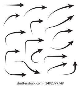 Set of vector curved arrows hand drawn. Collection of pointers.