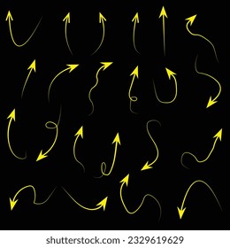 Set of vector curved arrows hand drawn. Sketch doodle style. Collection of pointers.
