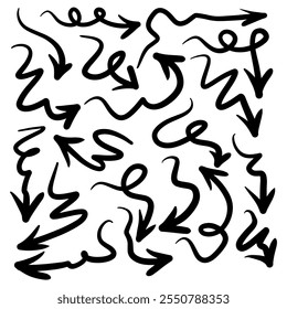 Set of vector curved arrows hand drawn. Sketch doodle style. vector illustration.