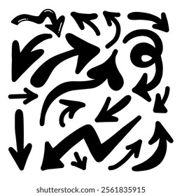 Set of vector curved arrows hand drawn. Sketch doodle style. vector illustration.