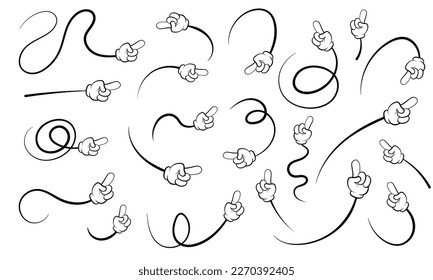 Satz von vektorgeschwungenen Pfeilen mit Zeigefingern im Doodle-Stil. Sammlung von Zeigern.