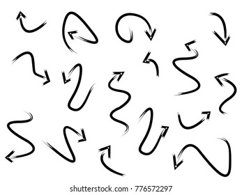 Set of vector curved grunge arrows 