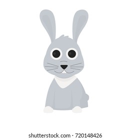 Set of vector cute animals in cartoon children's style on a white background. A collection of small funny animals with big eyes. Africa, tropics, antarctica, farm, forest. Hare.
