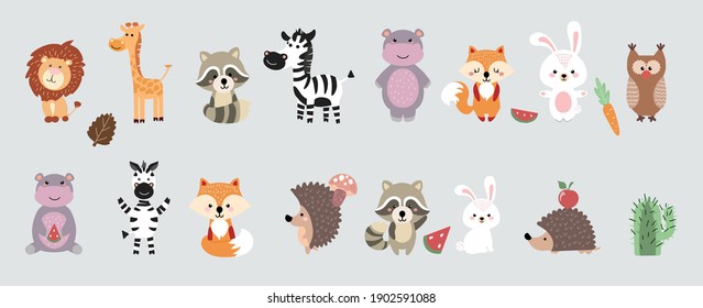 Set of vector cute animals. Illustration in cartoon style. Vector illustration. - Shutterstock ID 1902591088
