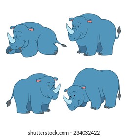 Set of vector cute animals (rhinoceroses)